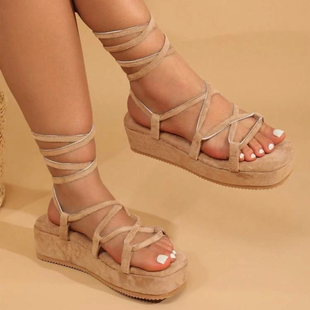 Women's Tan Strappy Platform Sandals